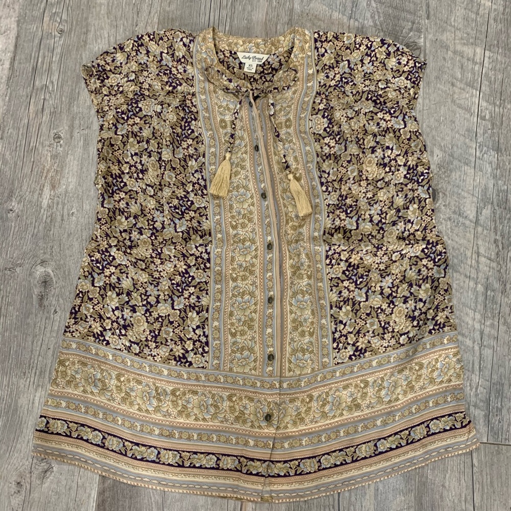 Lucky Brand Cap Sleeve Button Down Blouse